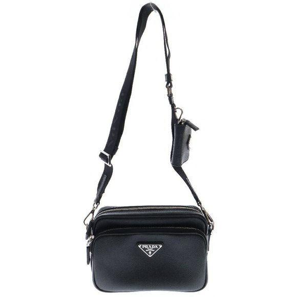 Triangle Logo Saffiano Leather Shoulder Bag